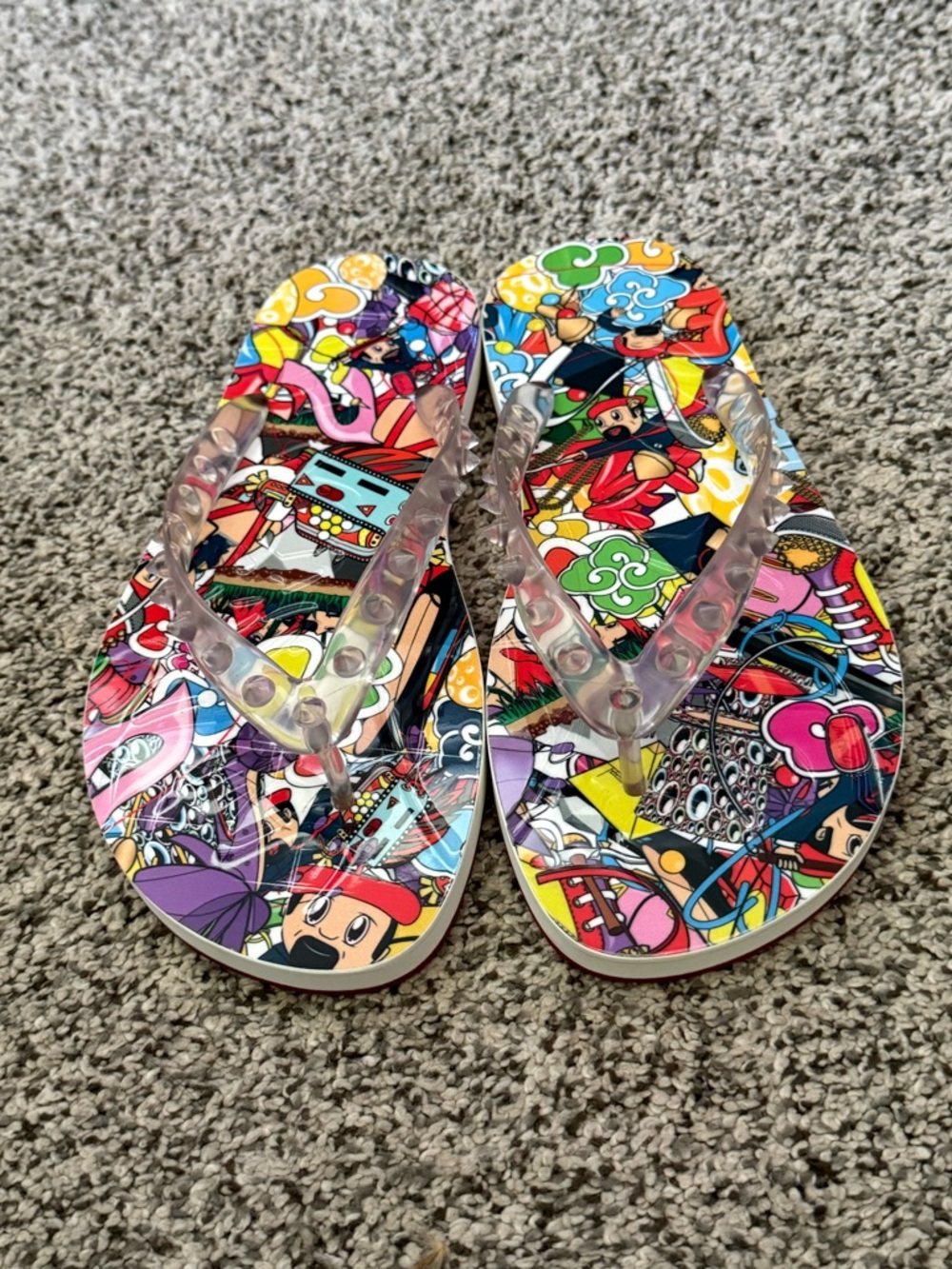 Christian Louboutin Multi‑Color Graphic Jelly Flip Flops